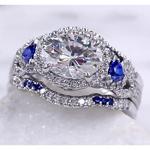 Best Sparkling Wedding Band Set Diamond Blue Sapphire Women Jewelry