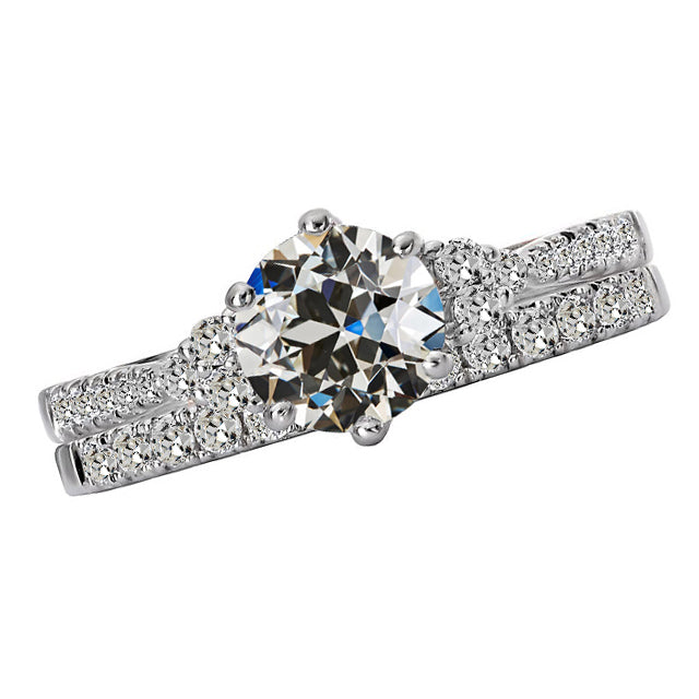 Wedding Ring Band Set Old Miner Cut Diamond White Gold