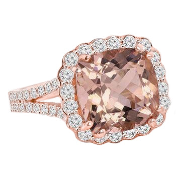 Wedding Ring Morganite And Natural Earth Mined Diamonds 15.75 Ct 14K Rose Gold