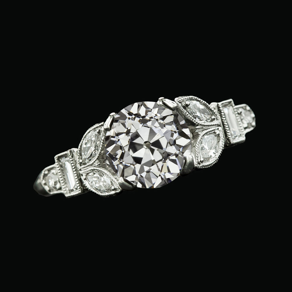 Wedding Ring Round Old Miner Marquise & Baguette Diamond