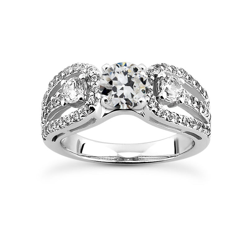 Wedding Ring Round Old Mine Cut Diamond