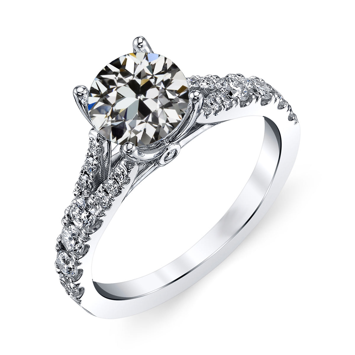 Wedding Ring Round Old Miner Diamond Cathedral Set