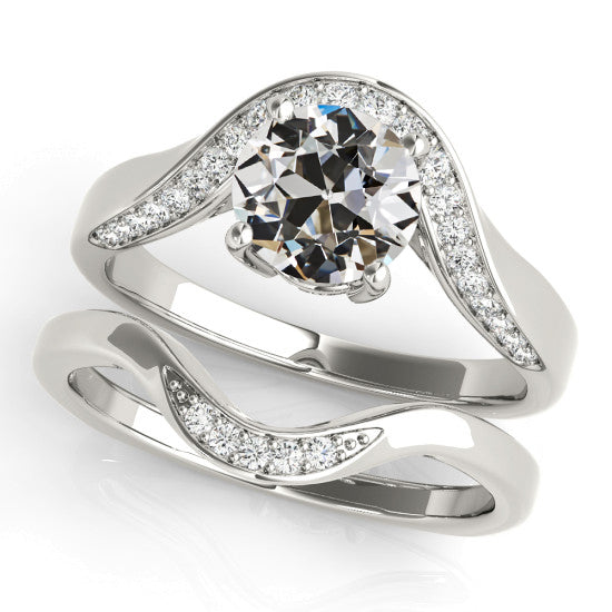 Wedding Ring Set Round Old Miner Diamond