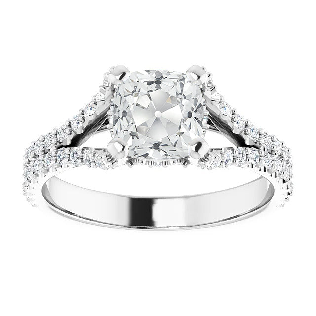 Wedding Ring With Accents Cushion Old Cut Diamond