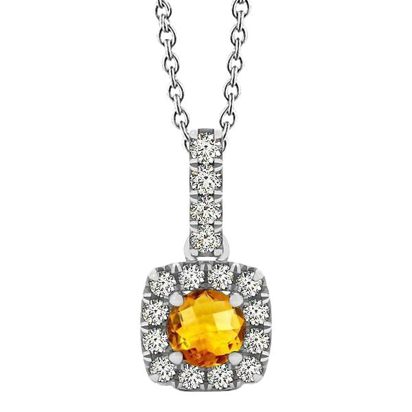 White Gold 11 Ct Halo Madeira Citrine & Natural Earth Mined Diamonds Pendant Prong Set