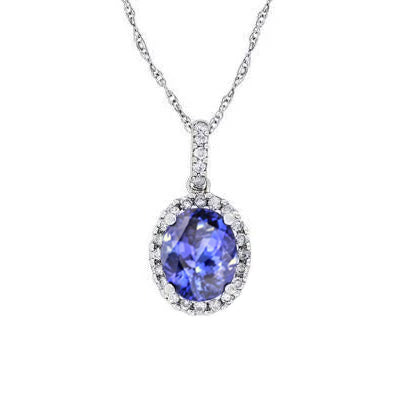 White Gold 14K 16.25 Ct Tanzanite And Natural Earth Mined Diamonds Pendant With Chain