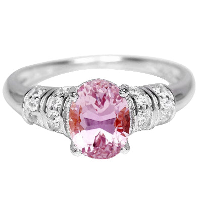 White Gold Best Pink Kunzite With Diamond Engagement Ring