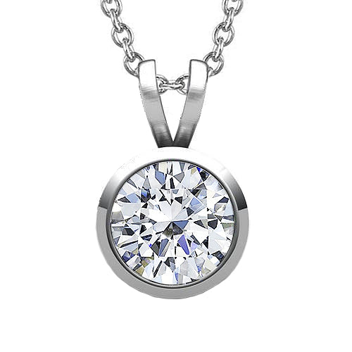 White Gold 14K 2 Carat Round Cut Lab Grown Diamond Bezel Set Pendant New