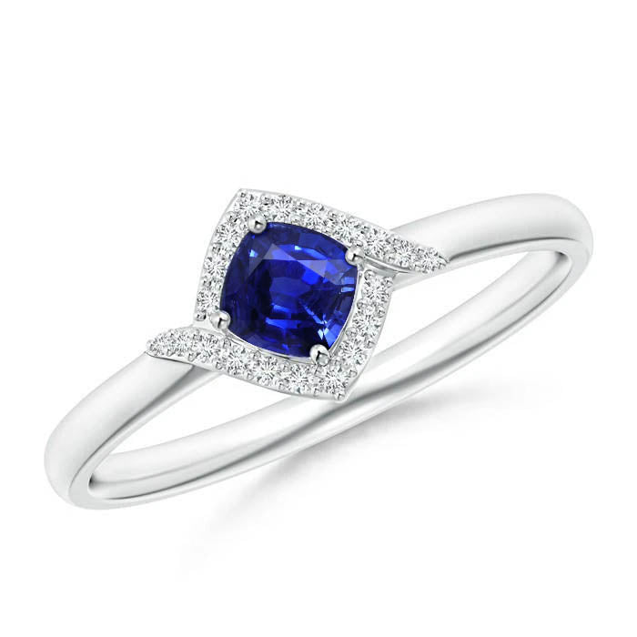 2.25 Carats Ceylon Sapphire And Natural Earth Mined Diamond Promise Ring White Gold 14K