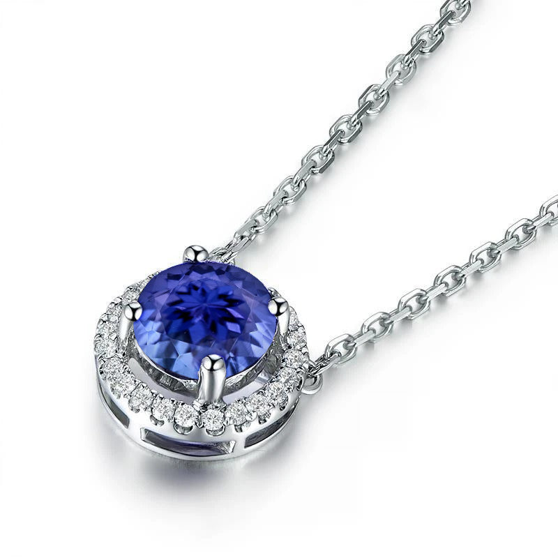 White Gold 14K 3.25 Carats Tanzanite And Natural Earth Mined Diamonds Pendant Necklace