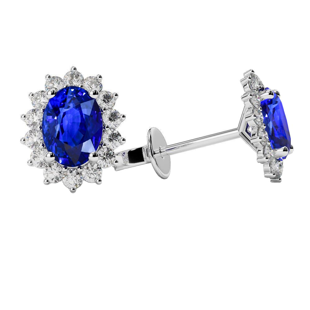 White Gold Women Diamond Engagement Sapphire With Diamonds Studs Earring