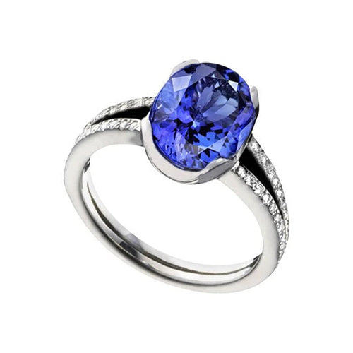 Lady’s Brilliant Oval Tanzanite Diamonds Engagement Ring White Gold