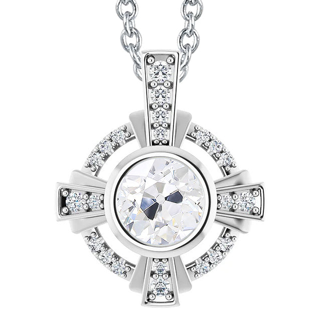 Bezel Diamond Pendant Slide Round Cut Old European