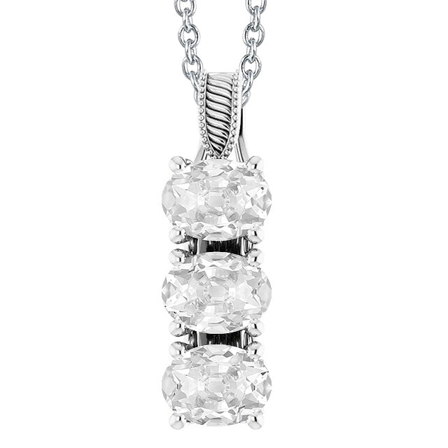 Diamond Pendant 3 Stone Oval Old Miner 6 Carats