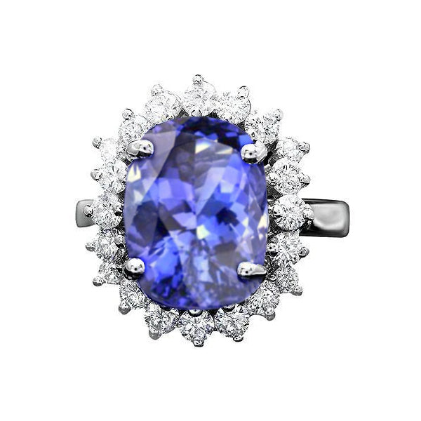 Women Jewelry Oval AAA Tanzanite And Diamonds Ring New White Gold