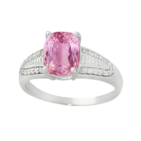 White Gold 14K Pink Kunzite And Natural Earth Mined Diamonds Ring 26.50 Carats Prong Set