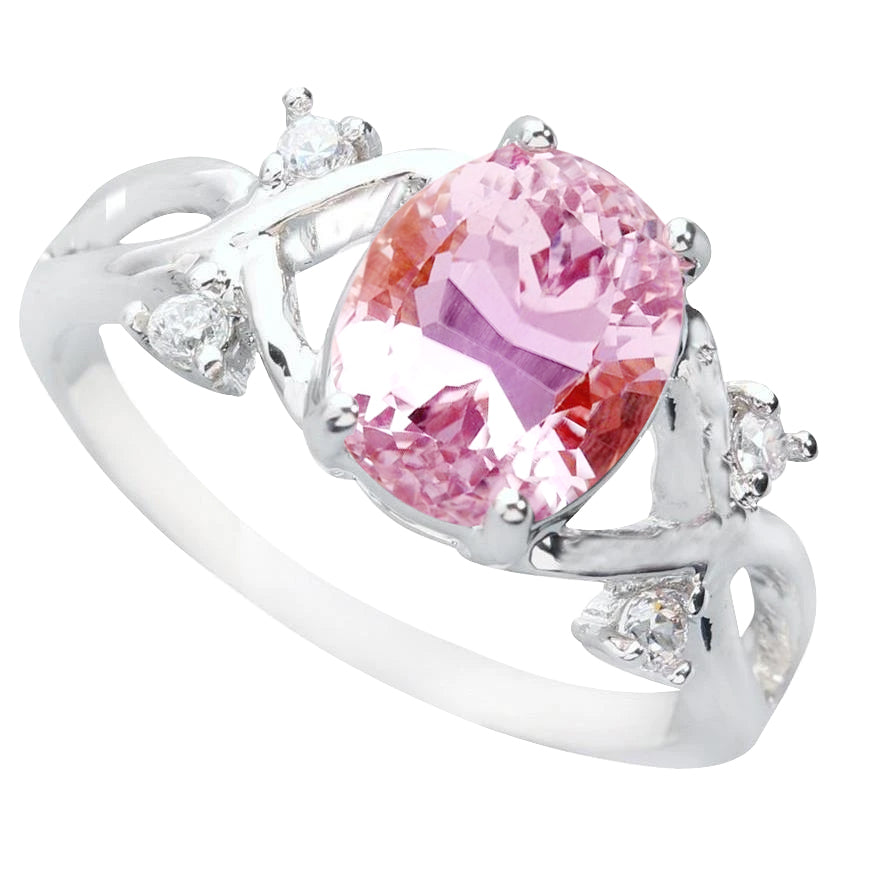 High Quality Fancy White Gold Pink Kunzite With Diamonds Wedding Ring
