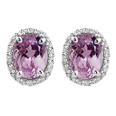 White Gold 14K Pink Kunzite & Natural Earth Mined Diamond 35.10 Carats Stud Earrings New