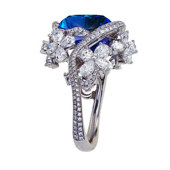 White Gold fancy Engagement Pear Cut Blue Sapphire With Diamonds Ring