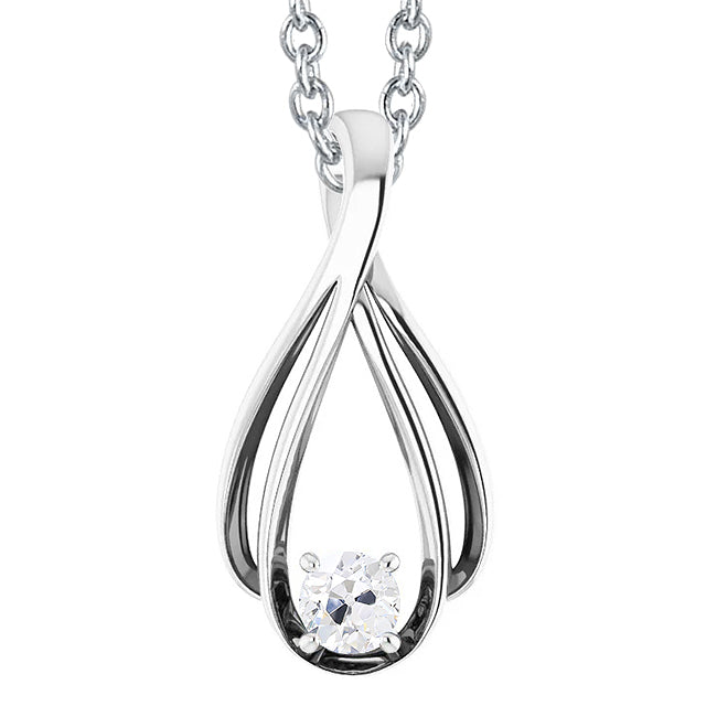 White Gold Old Miner Cut Diamond Pendant Necklace