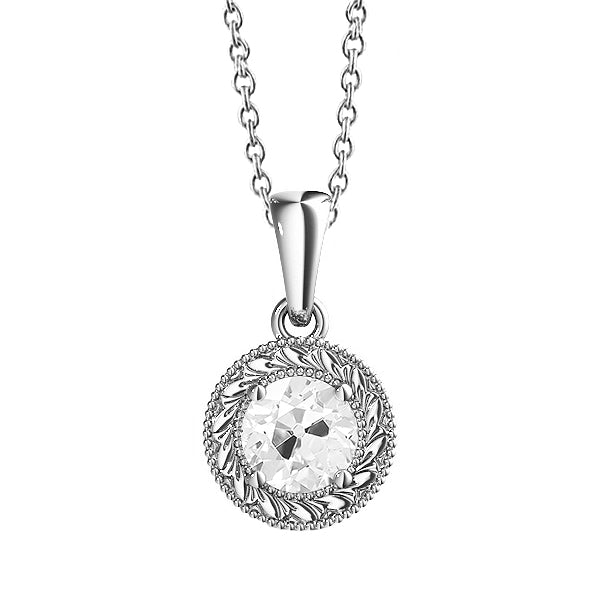 Solitaire Diamond Pendant Round Old Miner