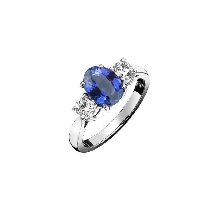 White Gold Three Stone Ladies FAncy Sapphire And Diamonds Ring