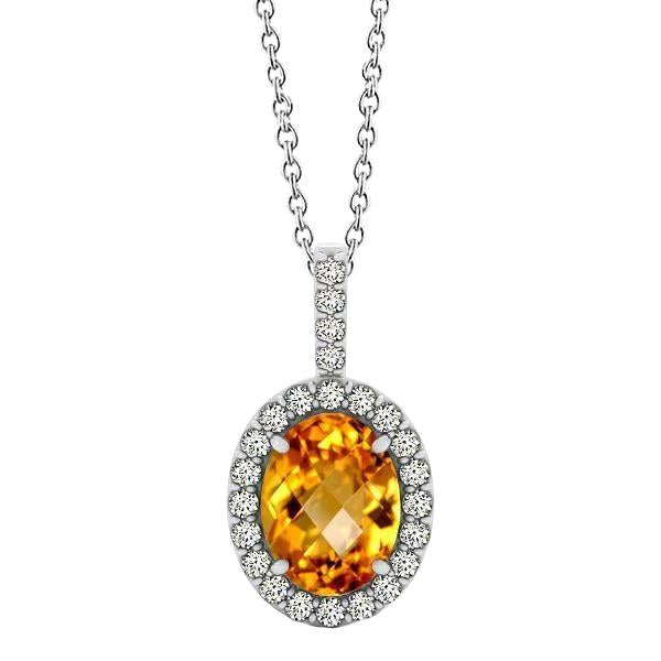 White Gold 15 Ct Oval Madeira Citrine With Diamonds Pendant Necklace