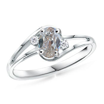 White Gold 3 Stone Old Miner Oval Diamond Ring