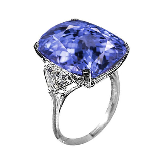 New fancy Cushion Tanzanite & Trillion Diamonds 6.30 Ct. 3 Stone Ring Media 1 of 3