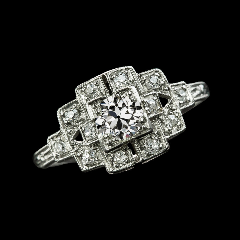 White Gold Anniversary Ring Old Mine Round Cut Diamonds