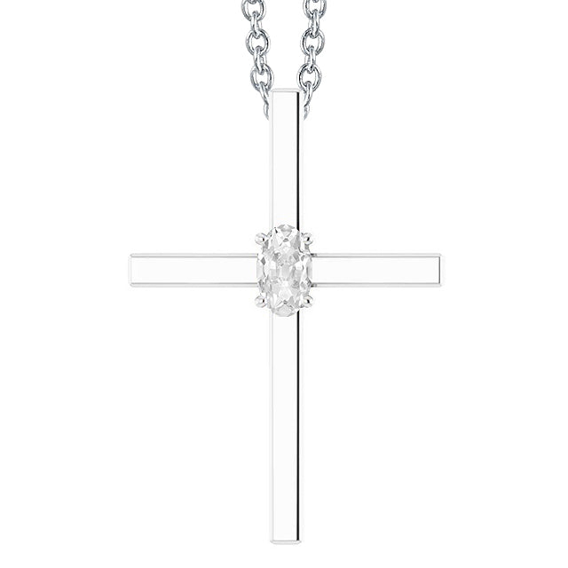 White Gold Cross Diamond Pendant Necklace Old Miner