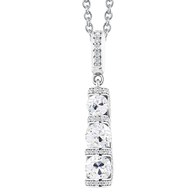 Diamond Pendant 3 Stone Style Round Old Miner