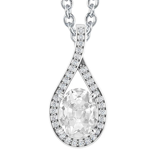 White Gold Diamond Pendant Oval Old Cut