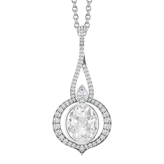 White Gold Diamond Pendant Oval Old Cut