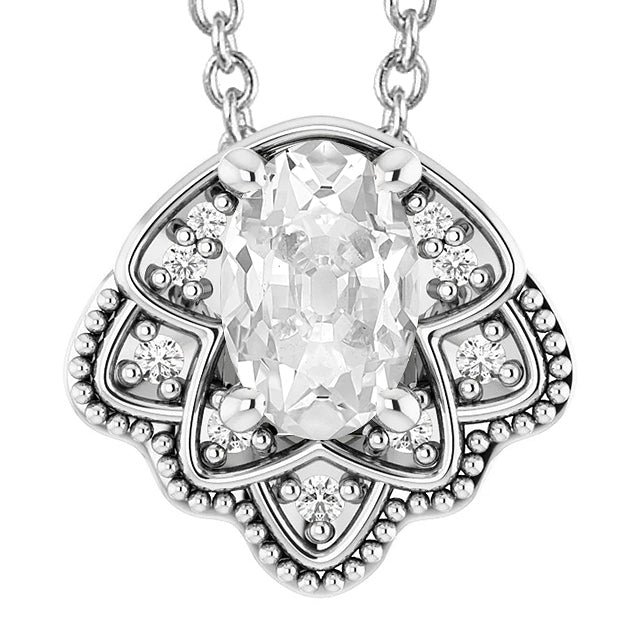 White Gold Diamond Pendant Oval Old Cut