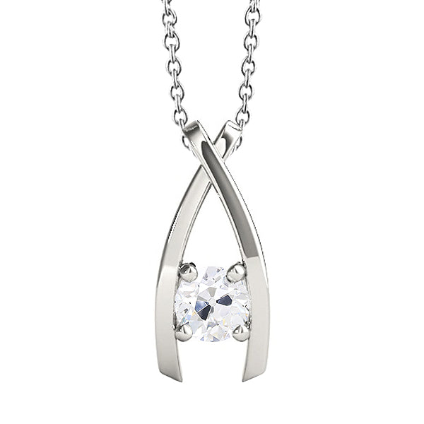 White Gold Diamond Pendant Prong Set Old Miner V Shape