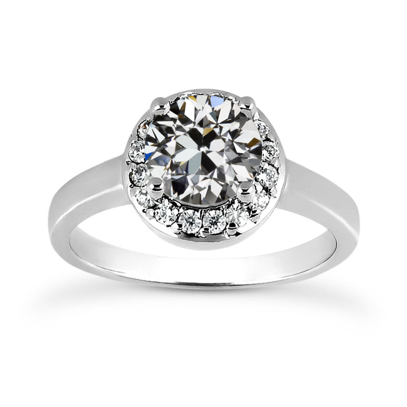 White Gold Halo Engagement Ring Old Miner Diamond