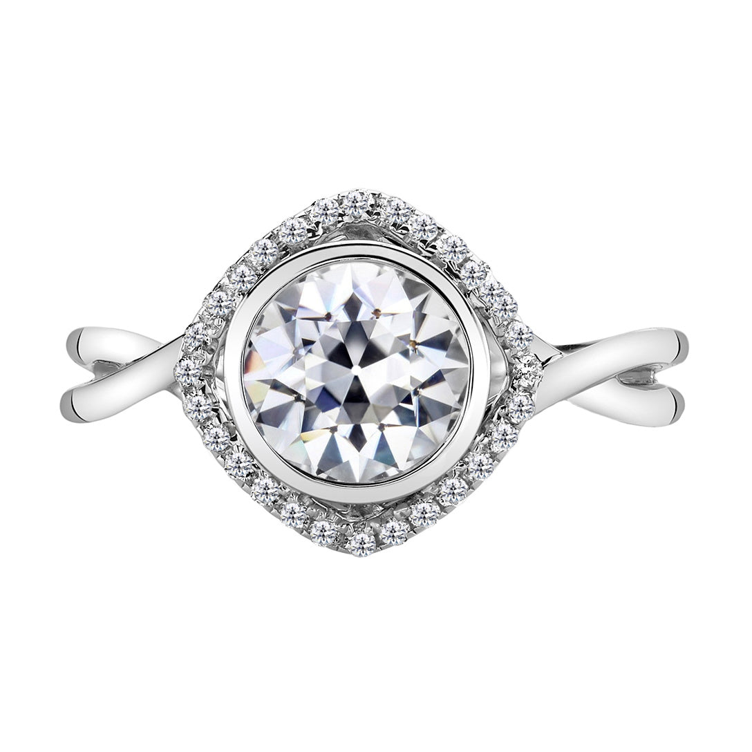 White Gold Halo Old Miner Wedding Ring Bezel Set 3 Carats