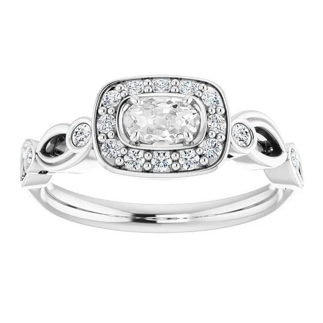 White Gold Halo Oval Old Cut & Black Diamond Ring
