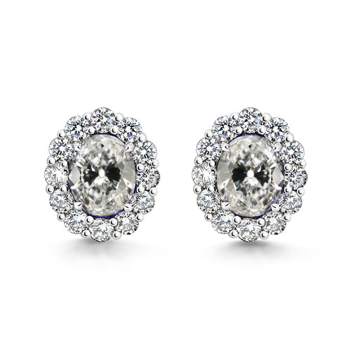 White Gold Halo Oval Old Mine Cut Diamond Stud Earrings 4.50 Carats
