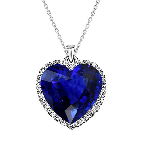 White Gold Sapphire Diamond Halo Pendant