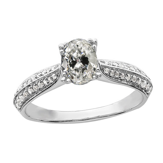 Antique Style Wedding White Gold Lady’s Ring Oval Old Mine Cut