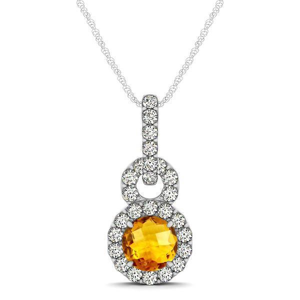 White Gold Madeira Citrine & Diamonds 11 Ct Pendant With Chain
