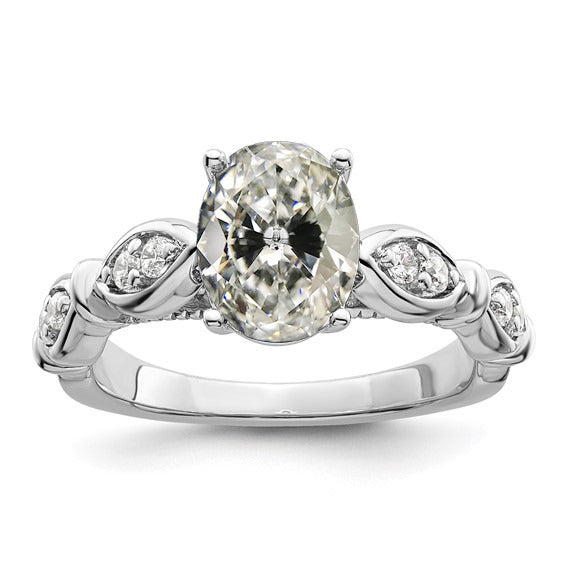 White Gold Oval Old Miner Diamond Ring