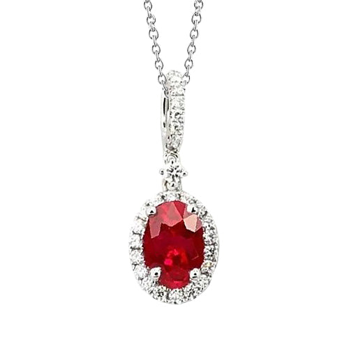 White Gold Pendant Necklace With Chain 9.75 Ct Ruby And Natural Earth Mined Diamonds