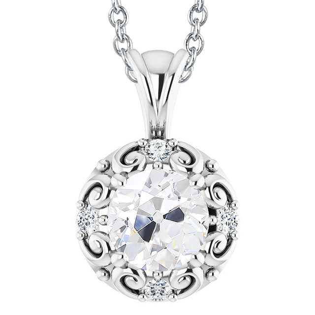 White Gold Diamond Pendant Old Miner Cut