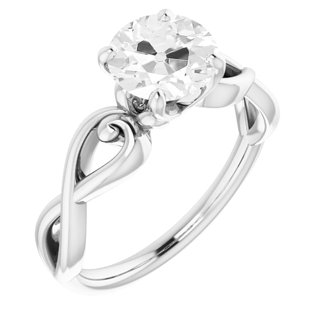 White Gold Round Old Cut Diamond Infinity Style Shank 2 Carats