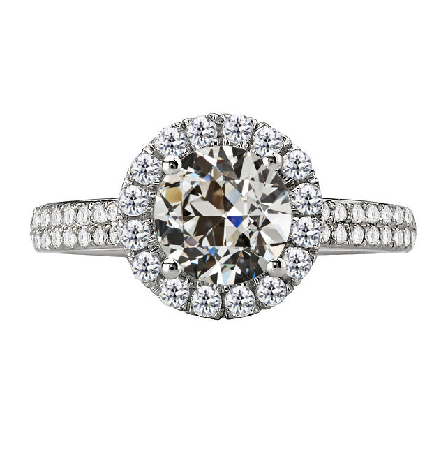 White Gold Round Old Cut Halo Engagement Diamond Ring 3.50 Carats