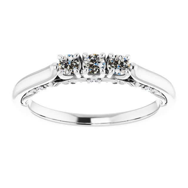 White Gold Old Miner Cut Diamond Ring Women’s Jewelry