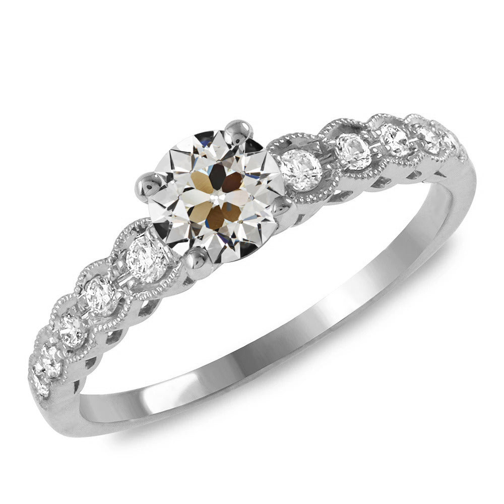 White Gold Round Old Miner Diamond Wedding Ring